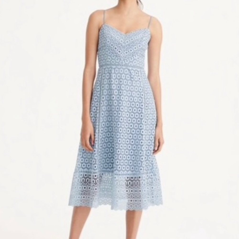 J. Crew | Light Blue Daisy Lace Midi Dress | size 4 Petite